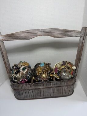 Handmade Vintage Jewelry Decor Balls Set Boho Repurposed Art
